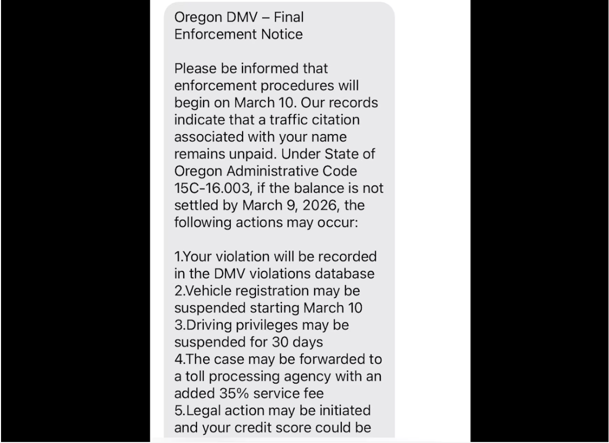 Officials warn of phishing scam targeting Oregonians with fake DMV text messages