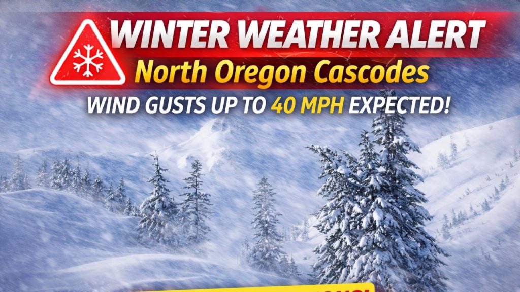 Winter weather advisory issued for North Oregon Cascades; wind gusts reach up to 40 mph expected