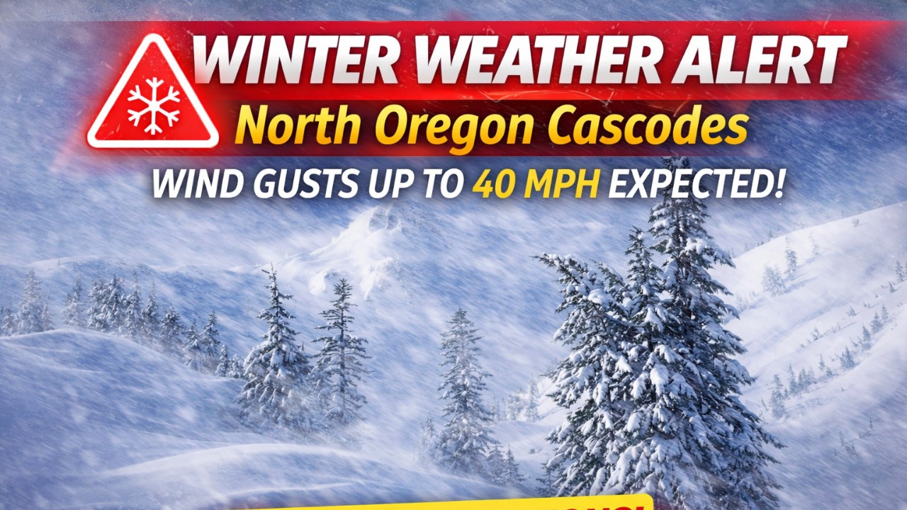 Winter weather advisory issued for North Oregon Cascades; wind gusts reach up to 40 mph expected