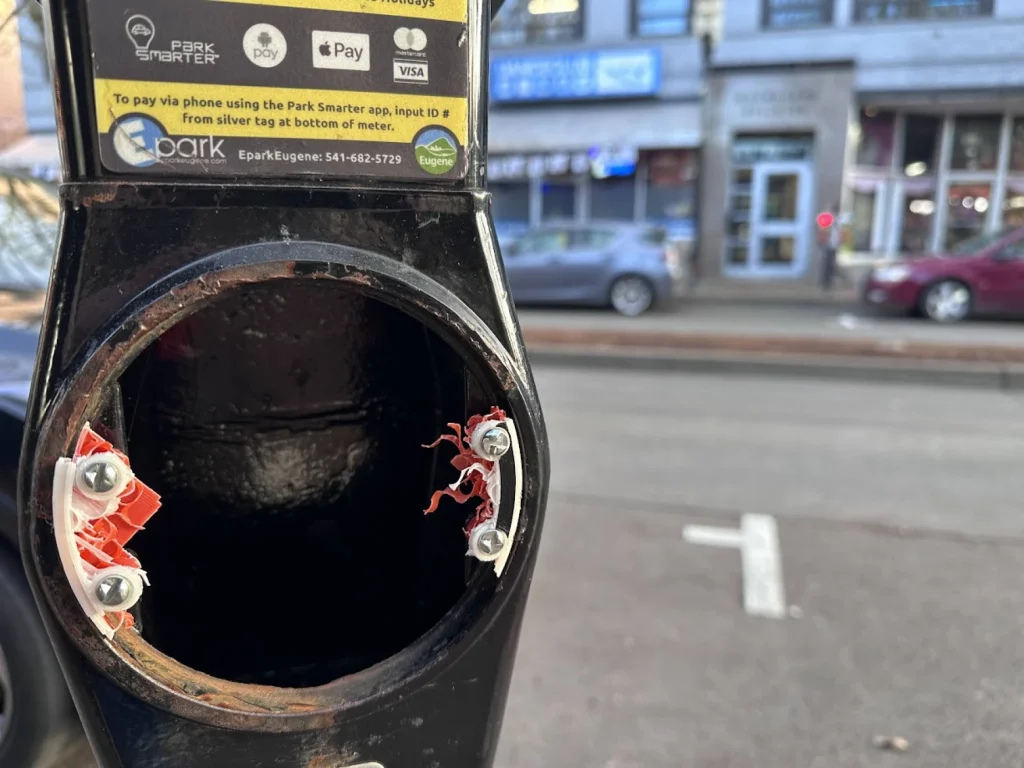 Downtown Eugene’s parking meter art installations slowly disappearing