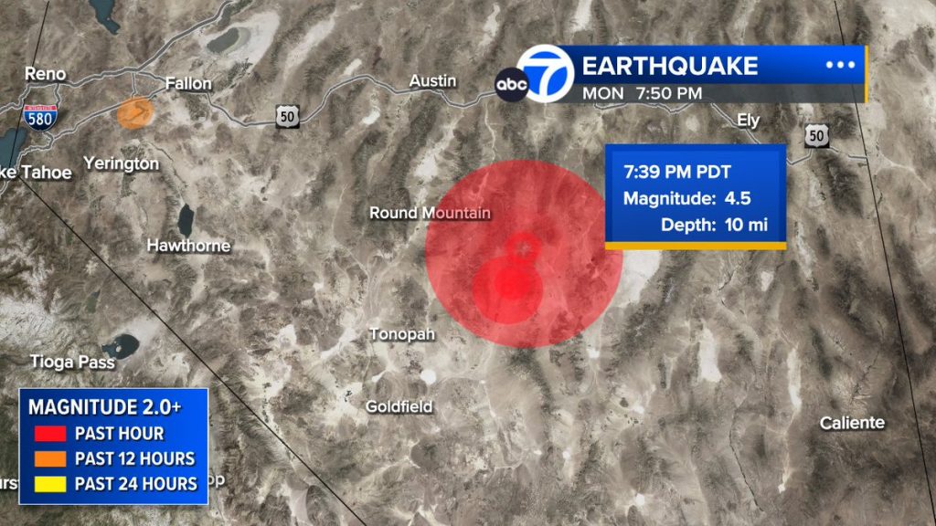 Magnitude 4.5 earthquake hits near Tonopah, Nevada