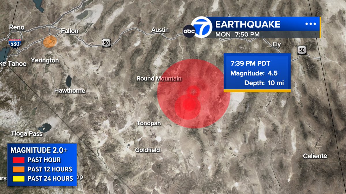Magnitude 4.5 earthquake hits near Tonopah, Nevada