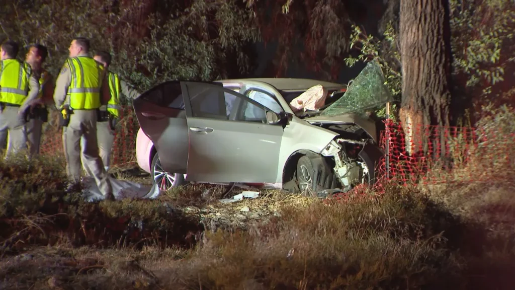 1 killed, 3 hospitalized after car crashes off San Fernando Valley freeway